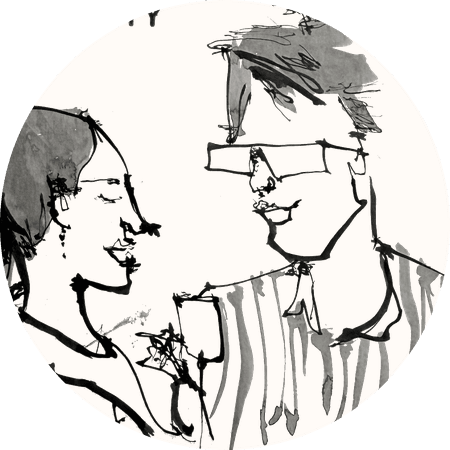 Two people in conversation, drawn by Dig Ferreira