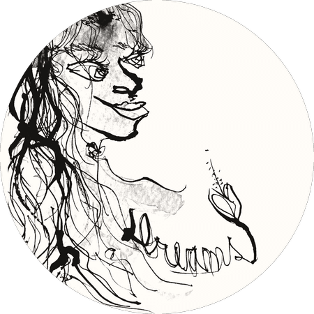 A dreamer with a flower and the word dreams, drawn by Dig Ferreira