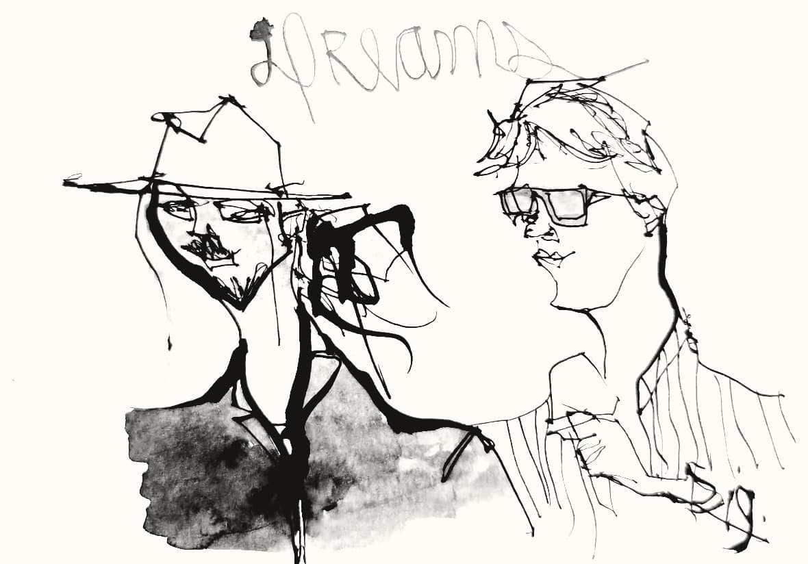 Two dreamers, drawn live in the room by Dig Ferreira