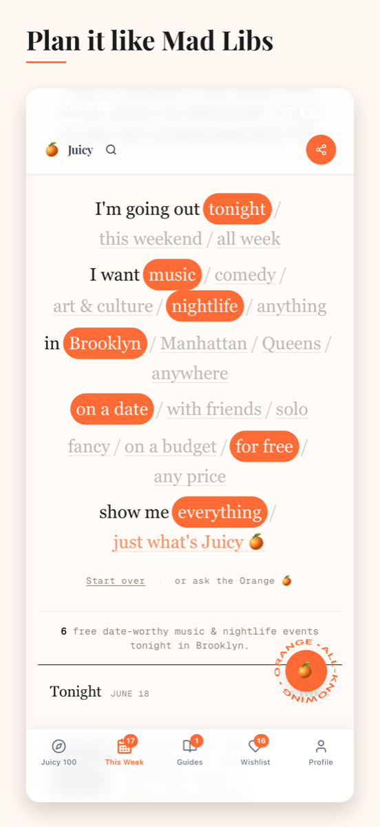Juicy Times app: plan it like Mad Libs