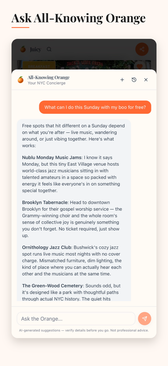 Juicy Times app: ask All-Knowing Orange