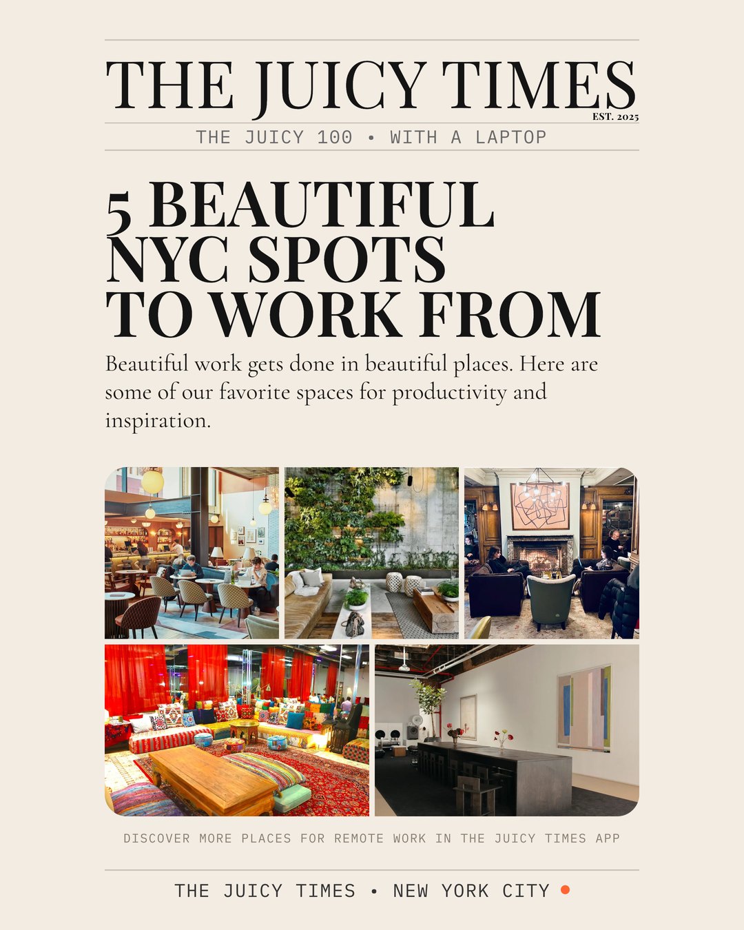 Page 1 of 12 - 5 Beautiful NYC Spots to Work From, the Instagram edition